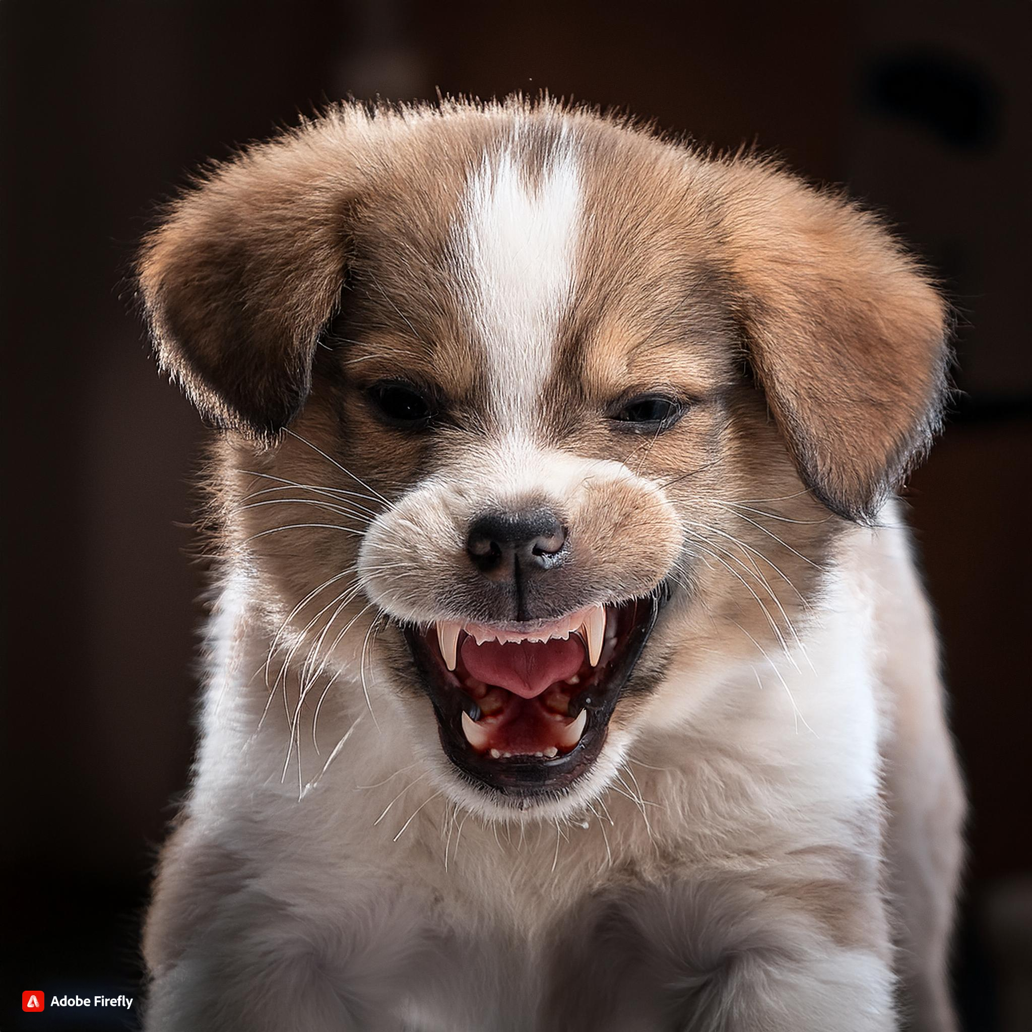 송곳니를 드러내며 위협하는 강아지