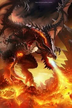 하늘을-날아다니며-입에서-강렬하고-붉은-불을-뿜어내는-용