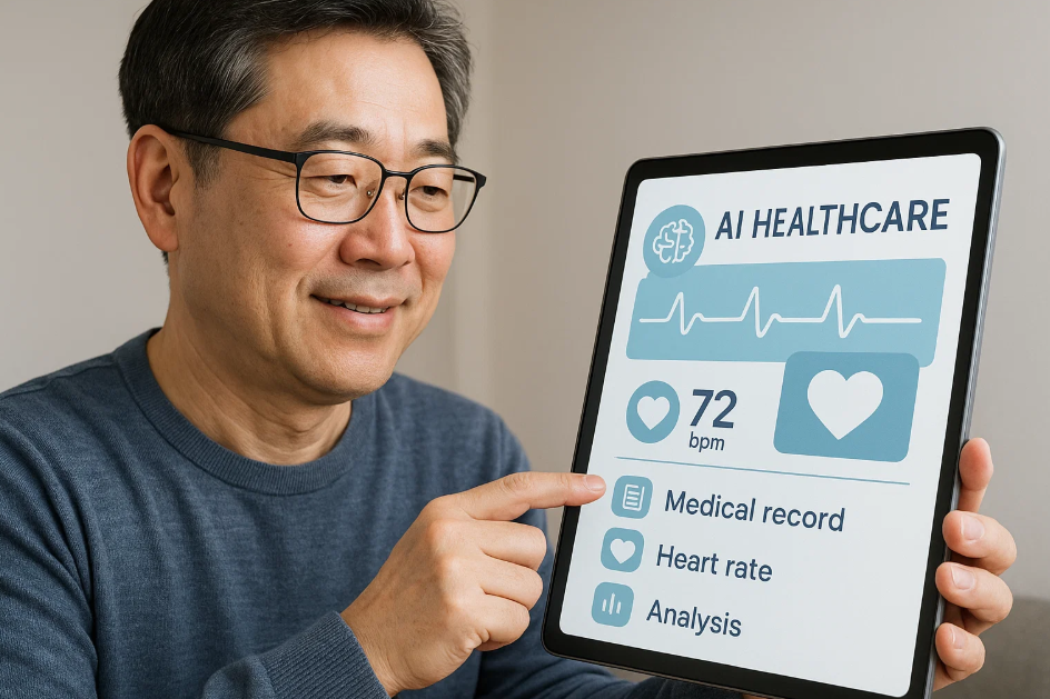 AI 헬스케어 서비스를 이용하는 중년 남성 사진