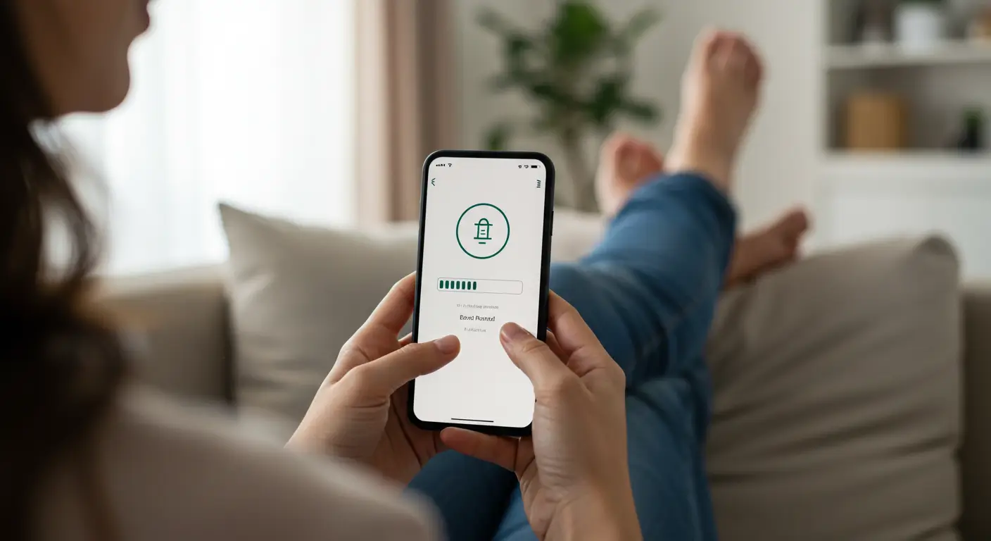 저금리 채무통합 후 스마트폰으로 간편하게 부채를 관리하는 근로자