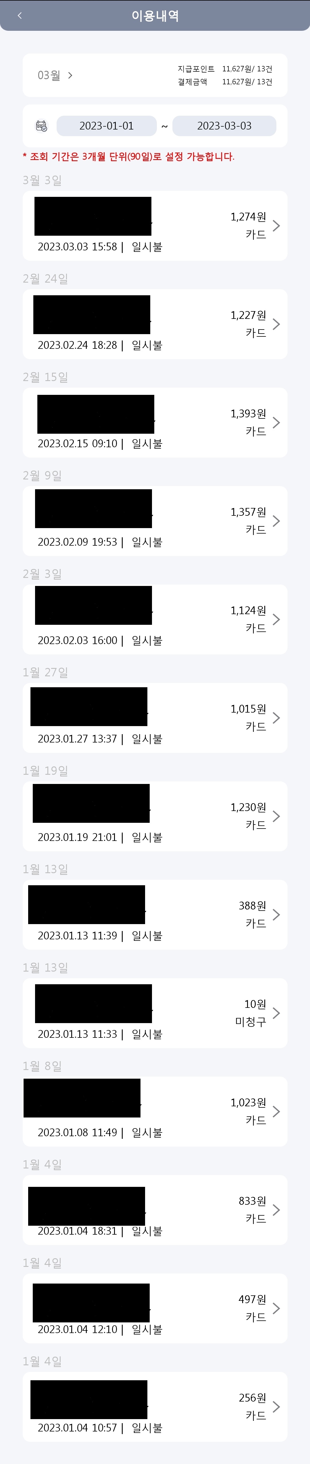 트위지 2개월간 충전비용 (1월, 2월 충전비용)