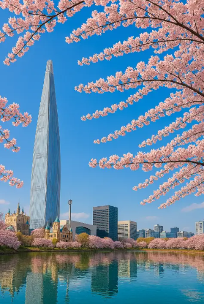 석촌호수-롯데시그니엘-벚꽃