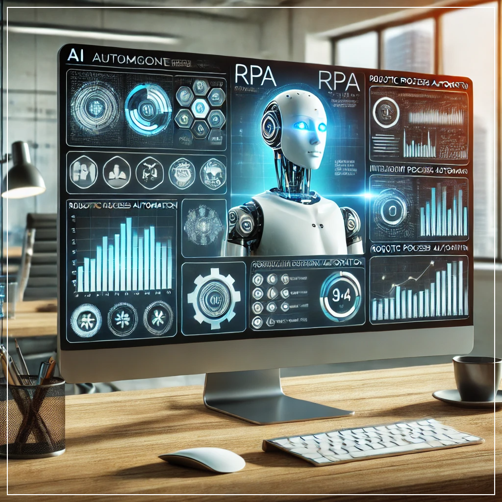 첨단 AI 대시보드에서 지능형 RPA가 반복 업무를 자동화하는 장면