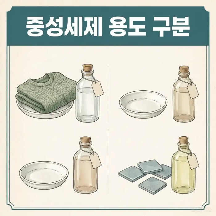 중성세제 종류와 의류 식기 표면의 용도 구분