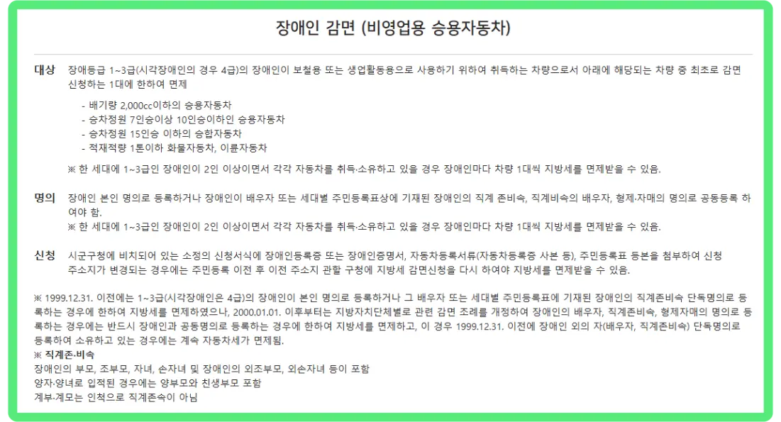 장애인 자동차세 감면