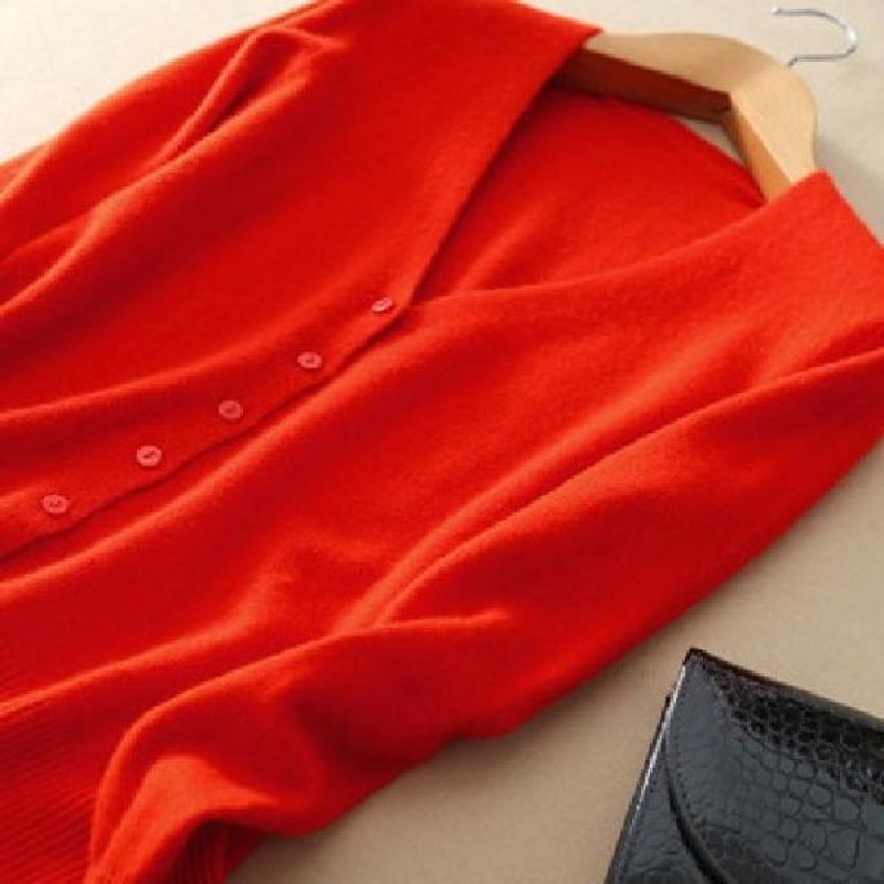 오렌지가디건 기본가디건 여성브이넥가디건 레드 간절기