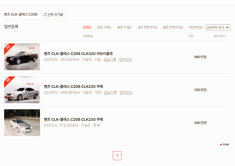 벤츠 CLK 중고차 가격 시세표 24년10월