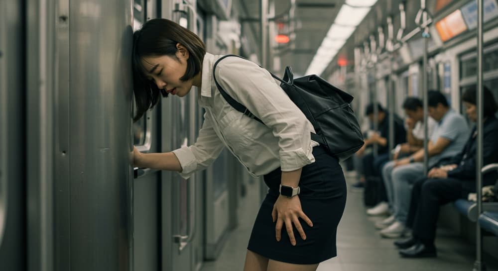 혼잡한 지하철에서 실신 전조에 대응하는 모습