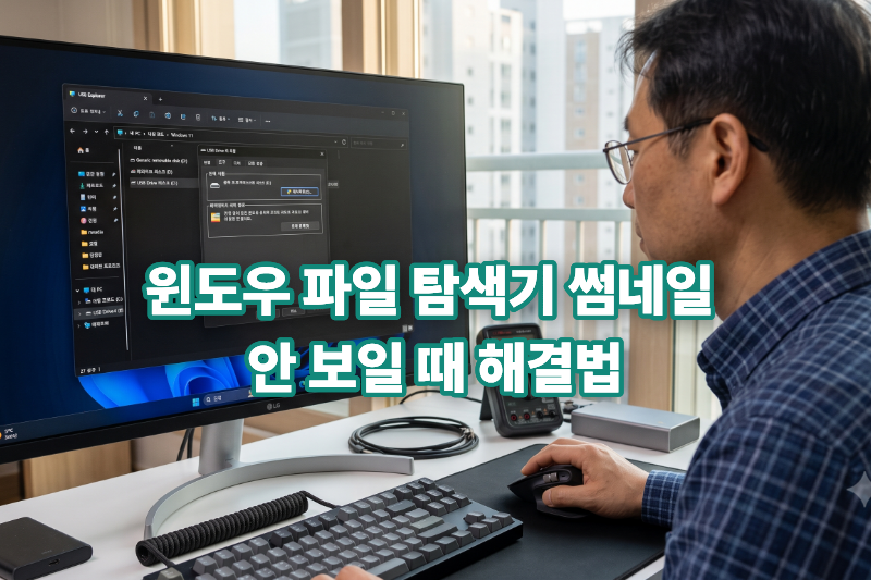 윈도우 파일 탐색기에서 이미지와 동영상 썸네일이 안 보이고 아이콘만 표시될 때 해결하는 방법