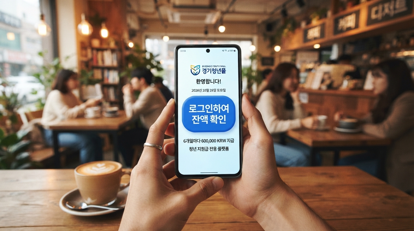 경기청년복지몰 앱에 로그인 성공 메시지가 뜨는 화면을 쥐고 있는 모습