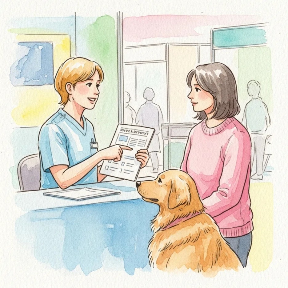 수의사에게 반려동물 건강 상담을 받는 모습
