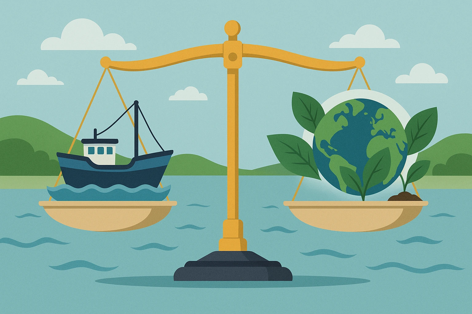 어업과 환경 보호의 균형을 맞추는 정책 제안을 묘사하는 이미지