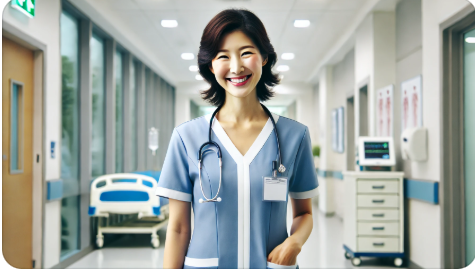 40대 간호사의 활기차고 전문적인 모습