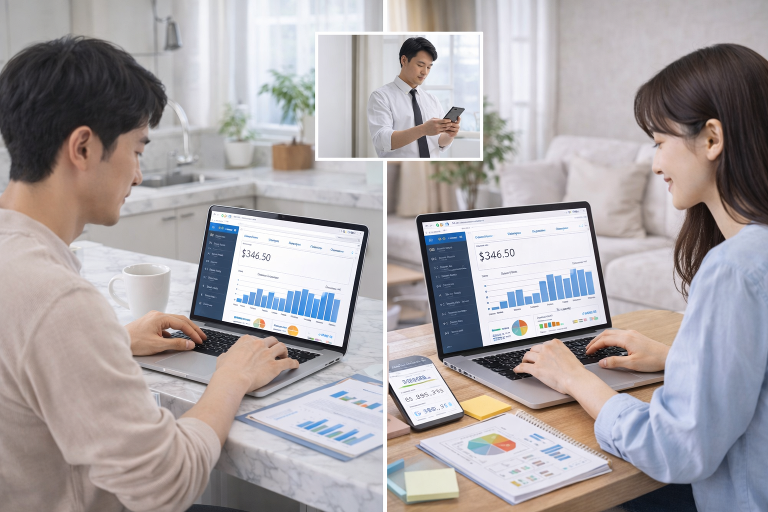 애드센스 확인하는 모습, 노트북 사용하는 모습, 수익확인하는 모습