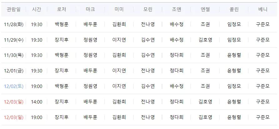 캐스팅 일정