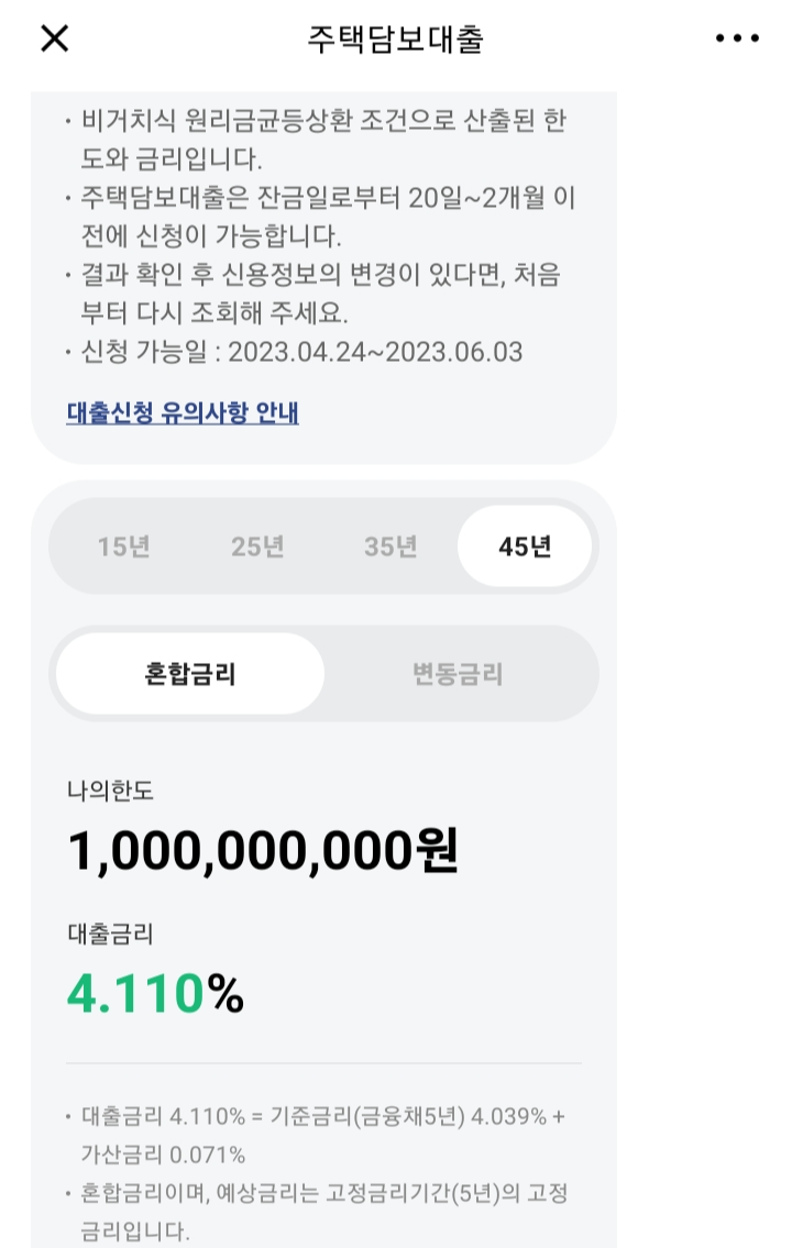 카카오뱅크 주택담보대출 혼합금리 조건