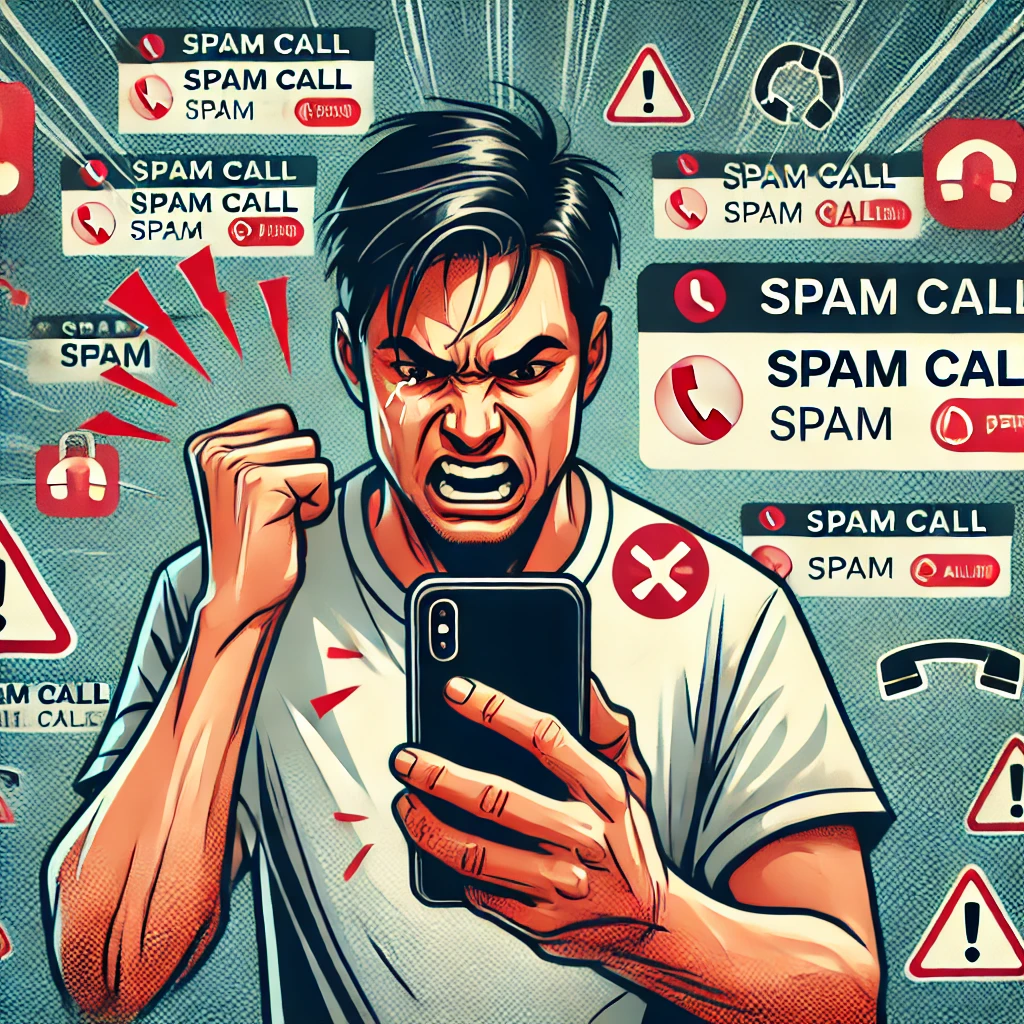 스팸 전화를 받기 싫어하는 모습