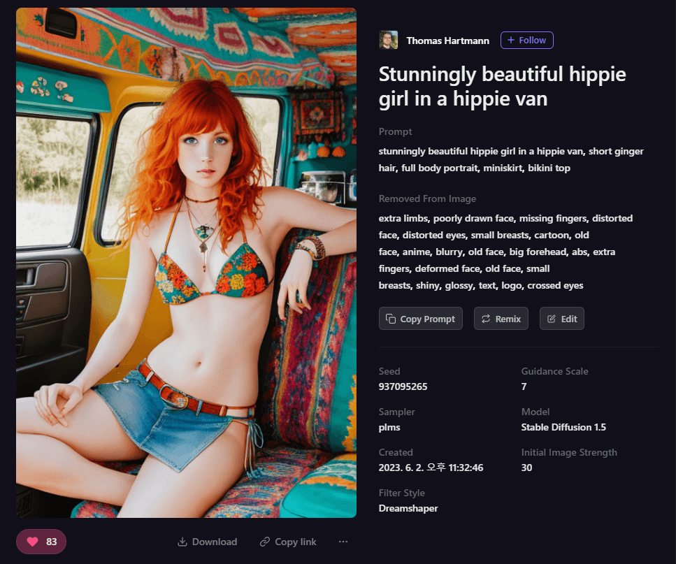 Playground AI 그림 - 히피 비키니 소녀