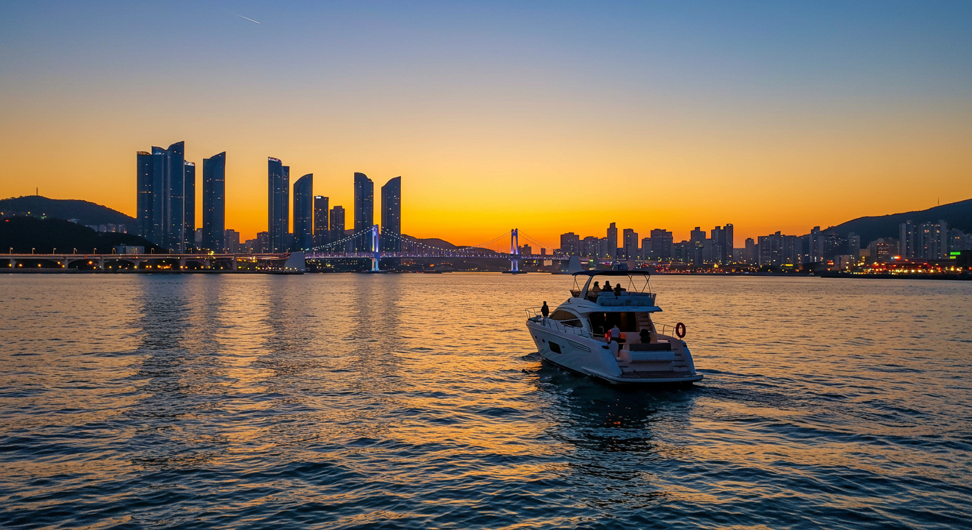 부산 요트 투어 중 광안대교와 마린시티의 야경