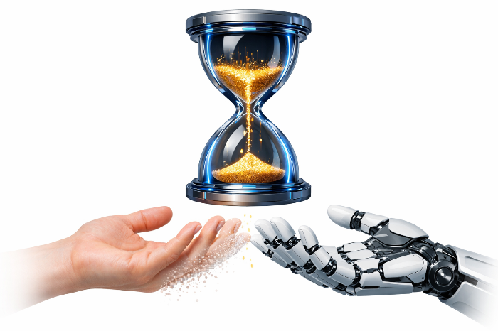 인간 아티스트의 숙련된 기술이 AI로 대체되는 고용 대전환의 순간.