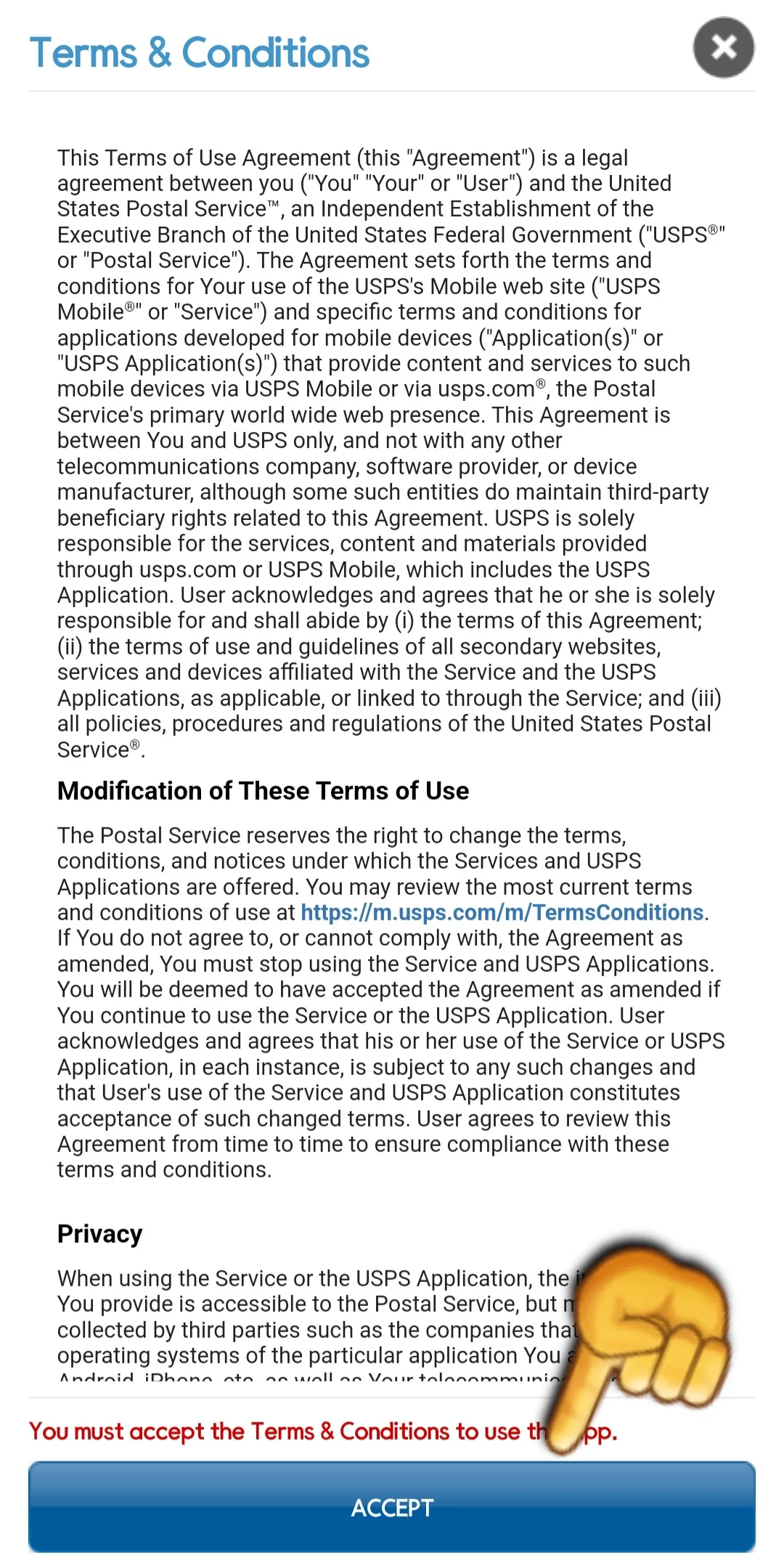 USPS-배송조회-방법-이용약관-동의-페이지가-나타나는데요.-여기서-페이지-하단에-있는-ACCEPT-버튼을-누릅니다.-동의를-하면-메인화면으로-이동하는데요.