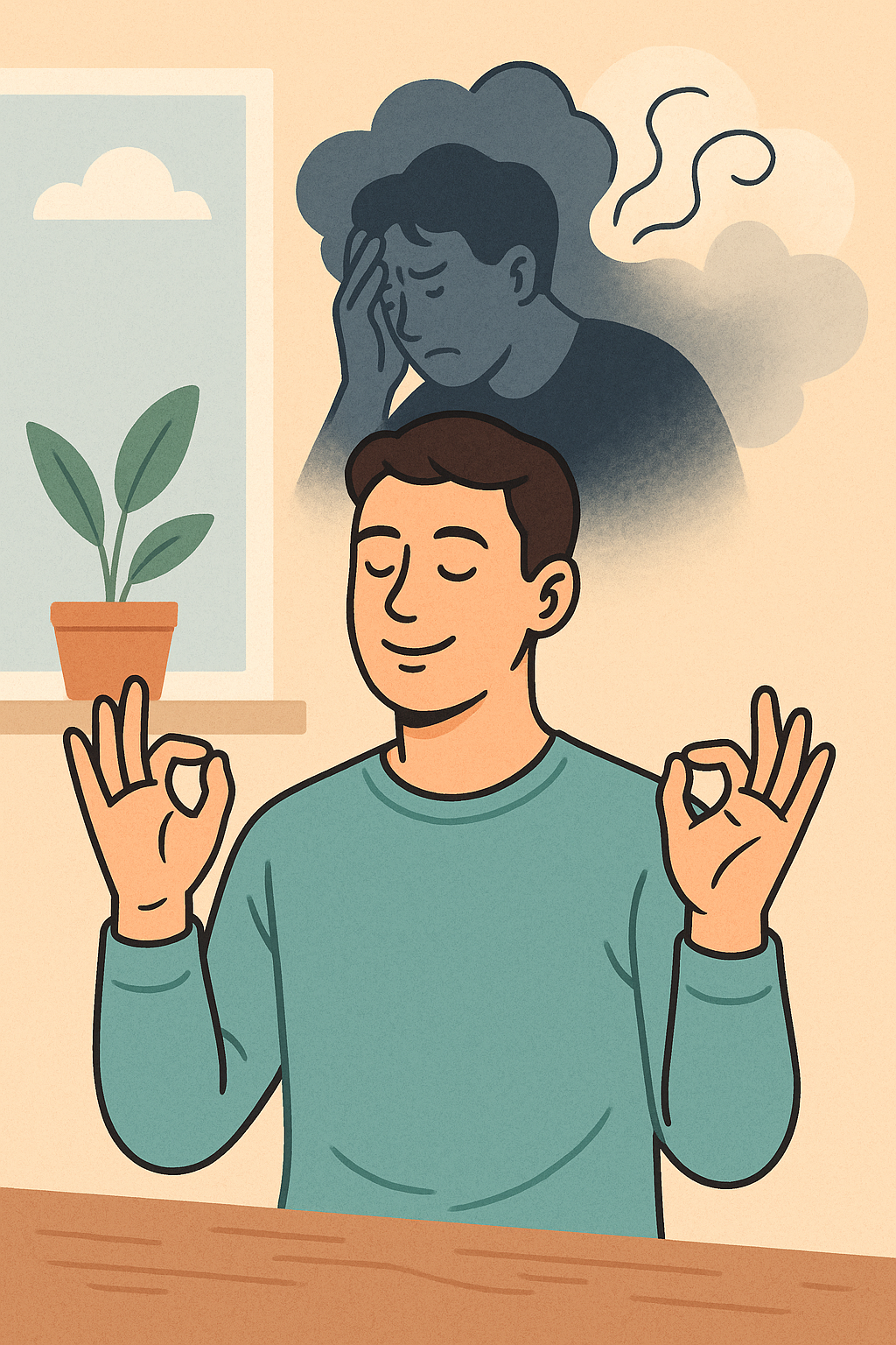 스트레스 관리를 통해 평온을 되찾는 남성의 모습