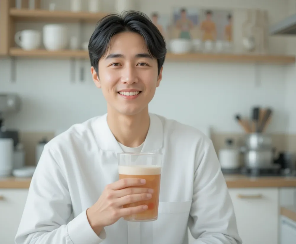 대장내시경 약 복용법 준비를 위해 물과 약을 함께 마시는 모습