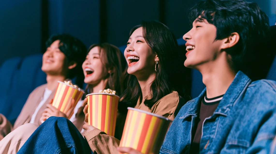 테이블에 마주 앉아 영화 이야기를 나누는 사람들