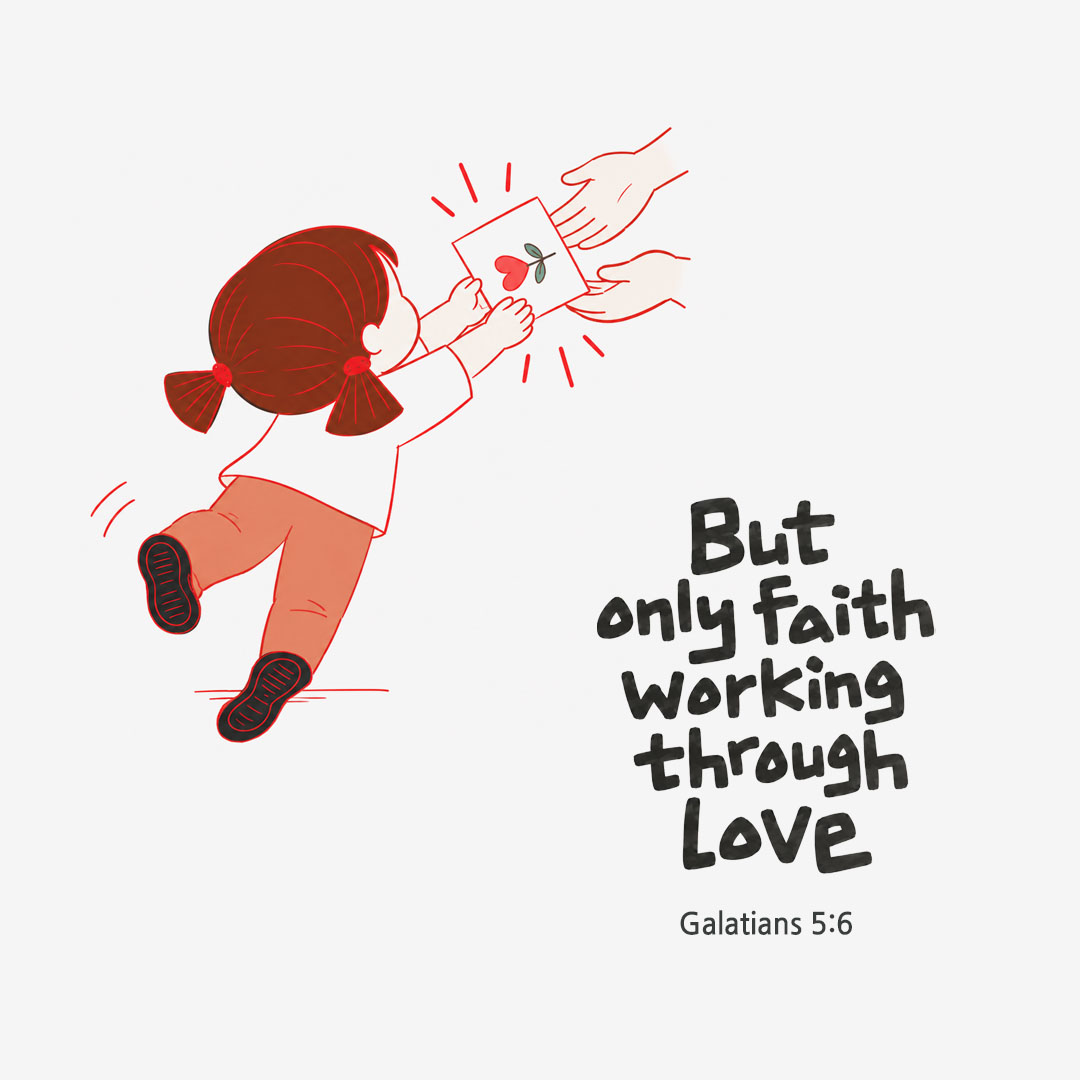 But only faith working through love. (Galatians 5:6) English Bible verse card
