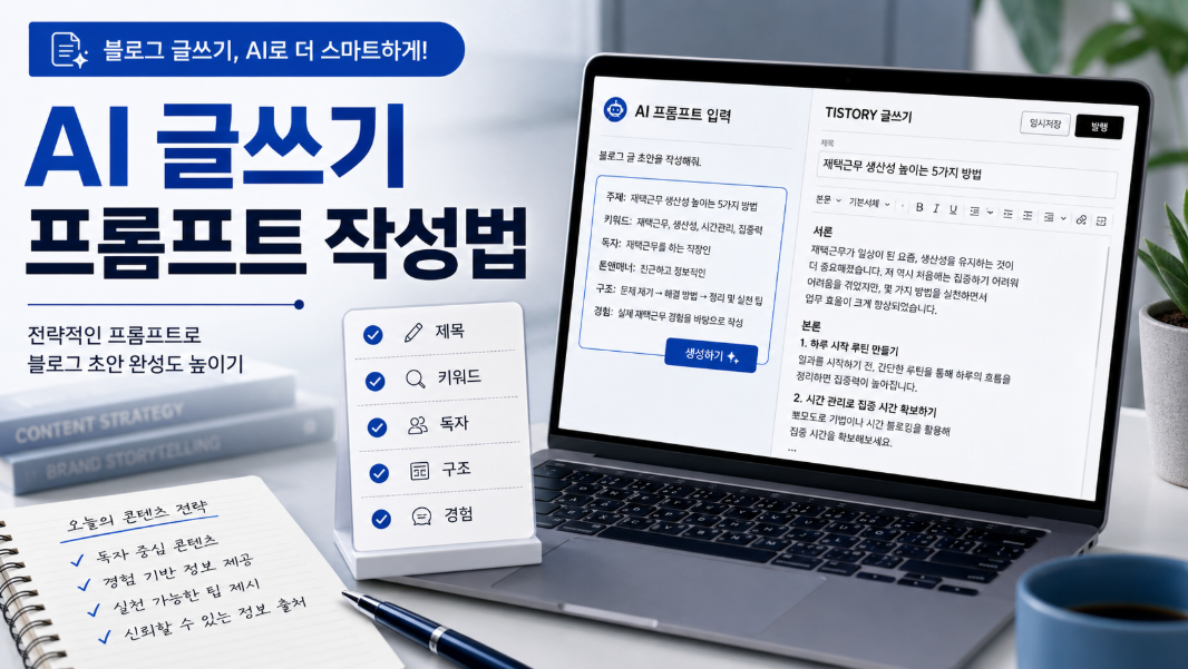 AI 글쓰기 프롬프트 작성법으로 티스토리 블로그 글을 자연스럽게 만드는 방법을 설명하는 썸네일 이미지