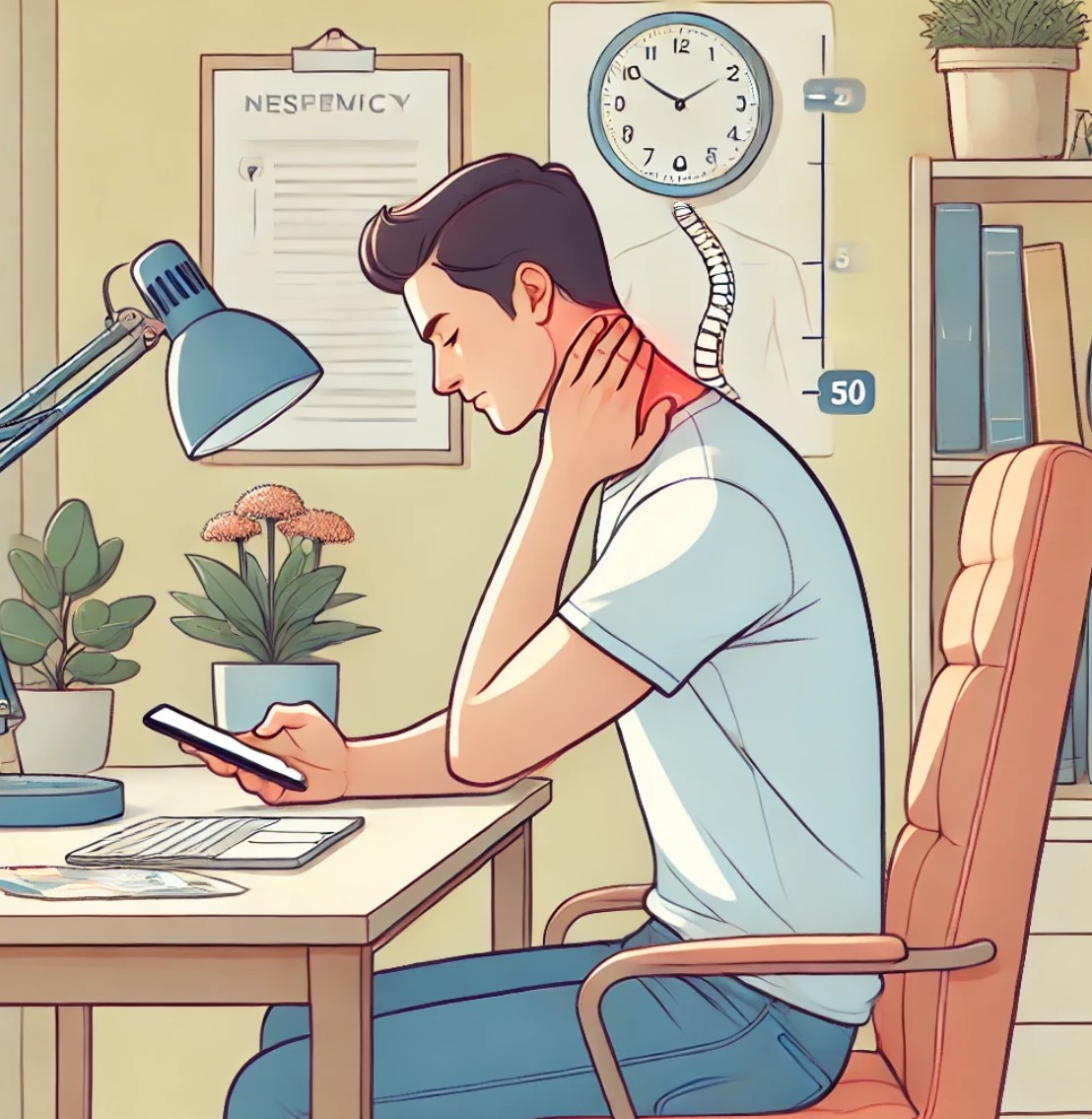 스마트폰과 목 디스크 관련 사진