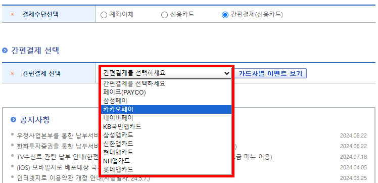 간편 결제 선택