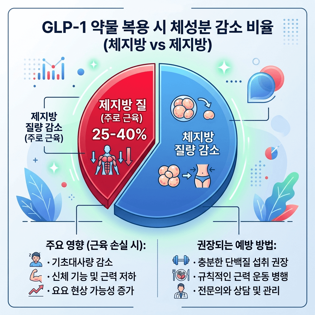 GLP-1 약물 감량 체중 중 근육 손실 비율 시각화