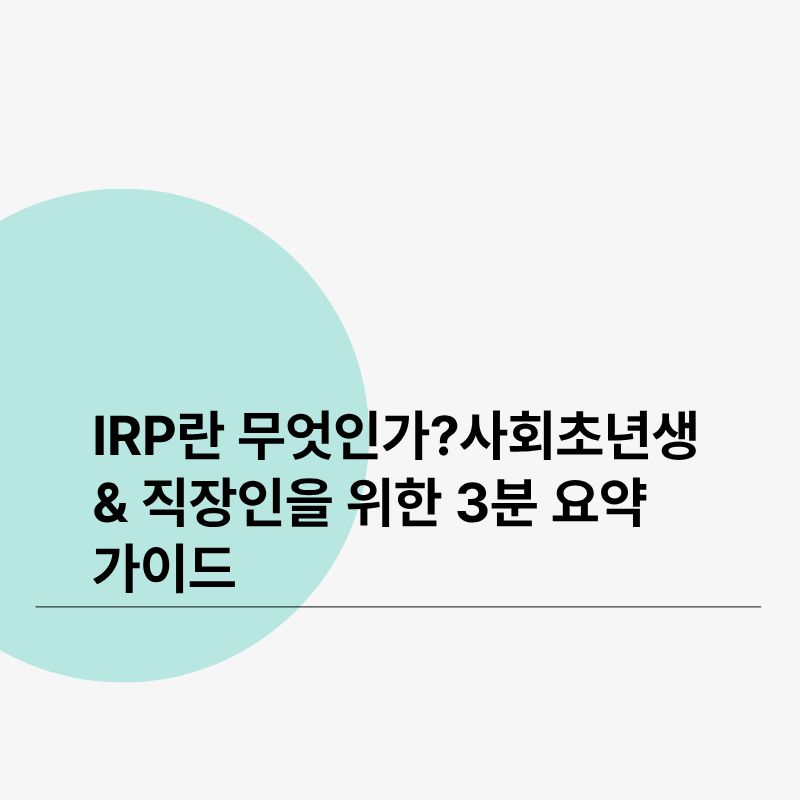 IRP란 무엇인가사회초년생 &amp; 직장인을 위한 3분 요약 가이드
