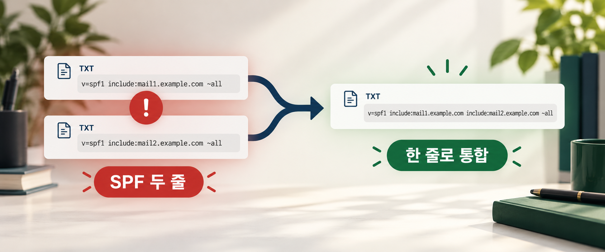 두 개의 SPF TXT 정책을 하나로 통합하는 흐름