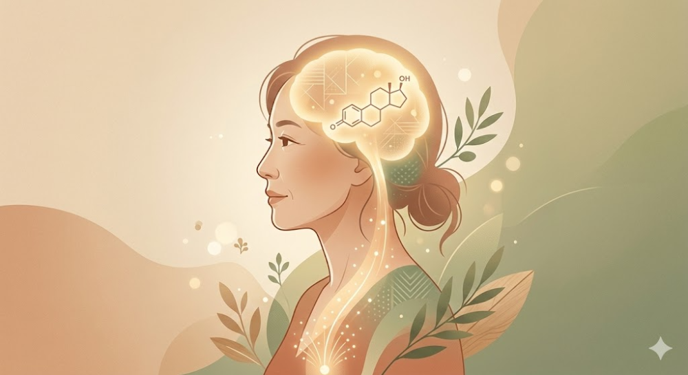 뇌수막종과 여성호르몬 에스트로겐의 연관성을 나타낸 일러스트