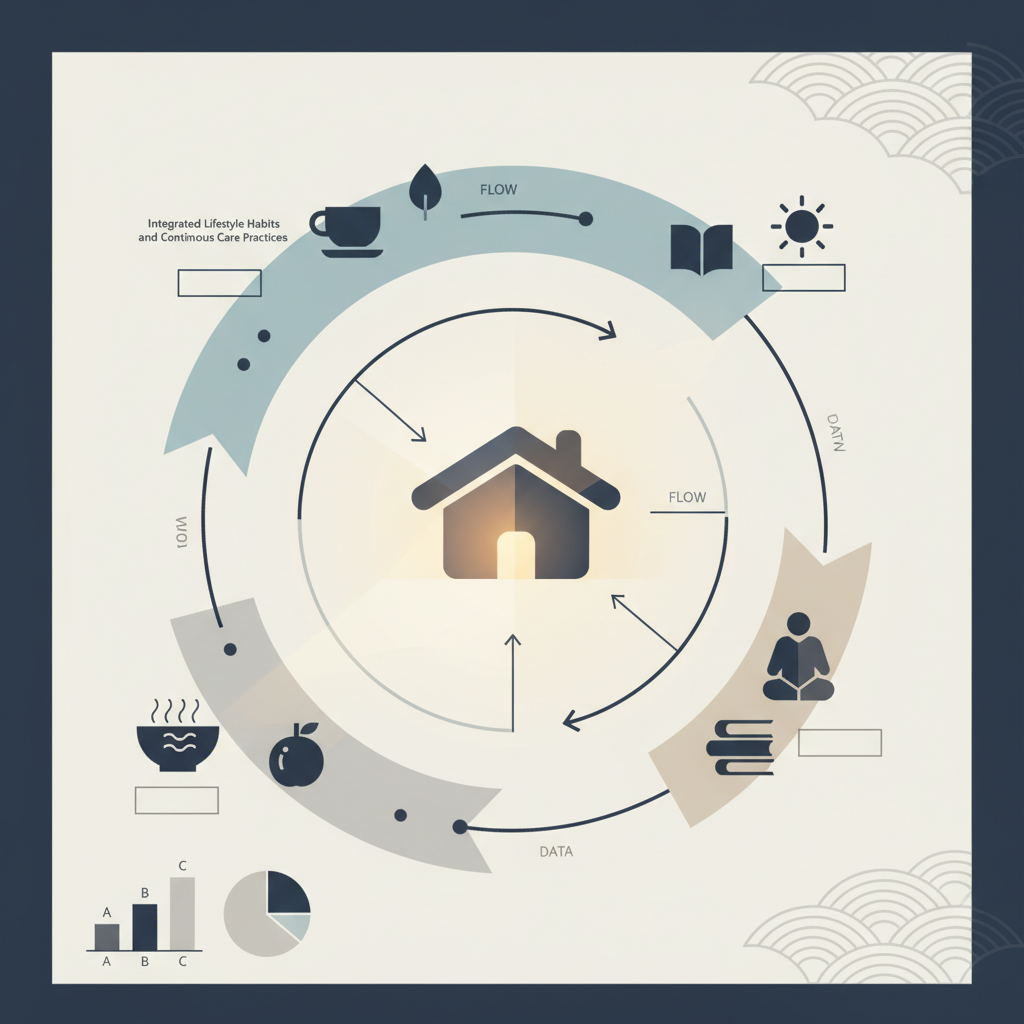 図3 継続的ケアの実践事例と生活習慣統合に関する統計・生理メカニズム・対策を示す政策リポート用インフォグラフィック