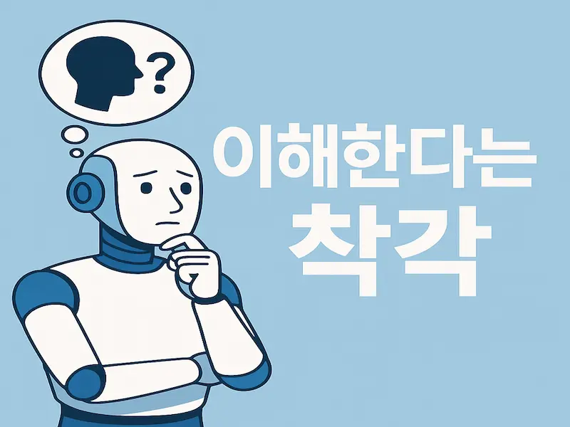 로봇이 의미를 고민하는 듯한 모습과 함께 &ldquo;이해한다는 착각&rdquo;이라는 문구가 있는 썸네일 이미지