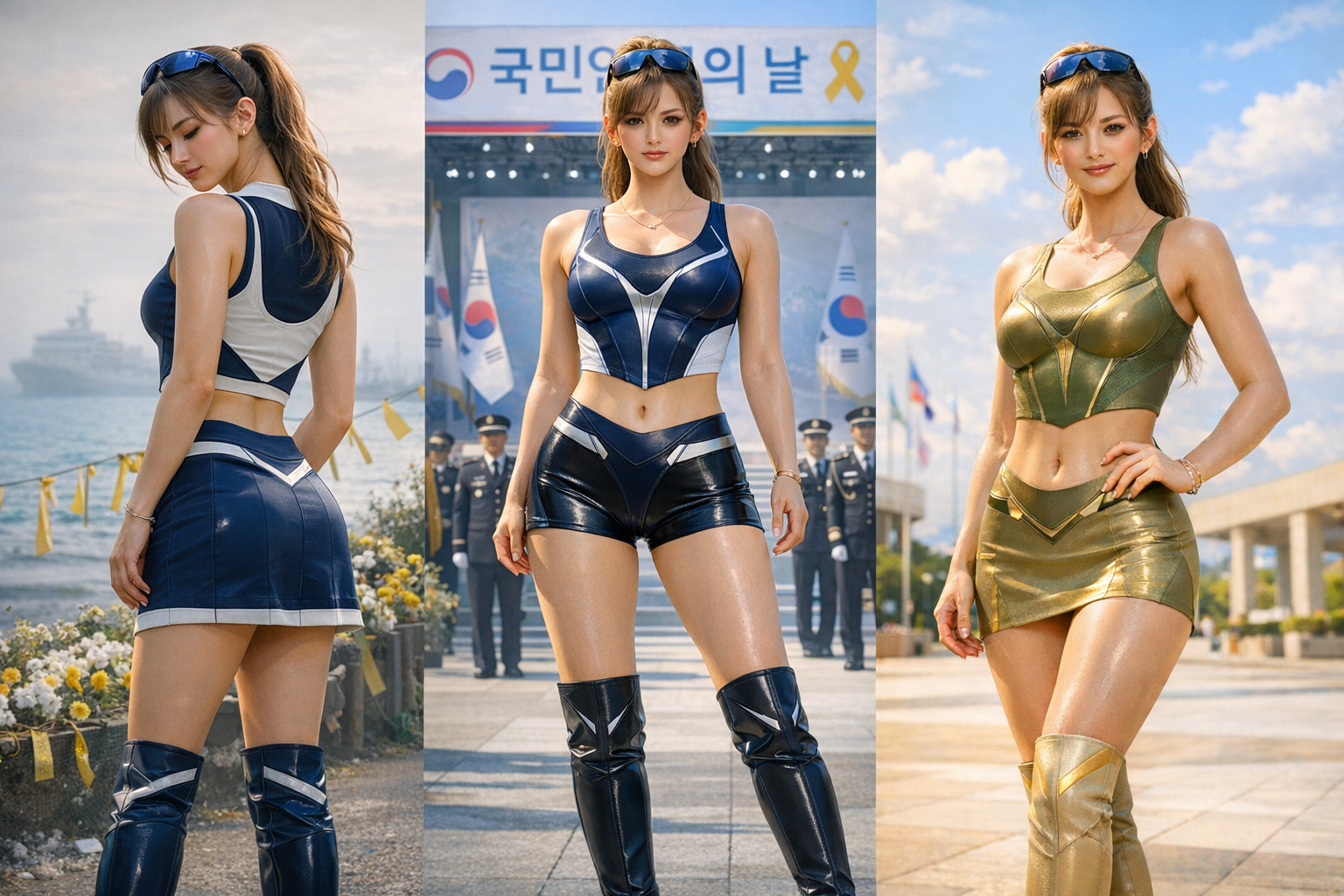 세월호의 기억에서 국가 기념행사, 그리고 희망의 광장으로 이어지는 흐름을 한 인물로 담은 국민 안전의 날 3프레임 이미지.