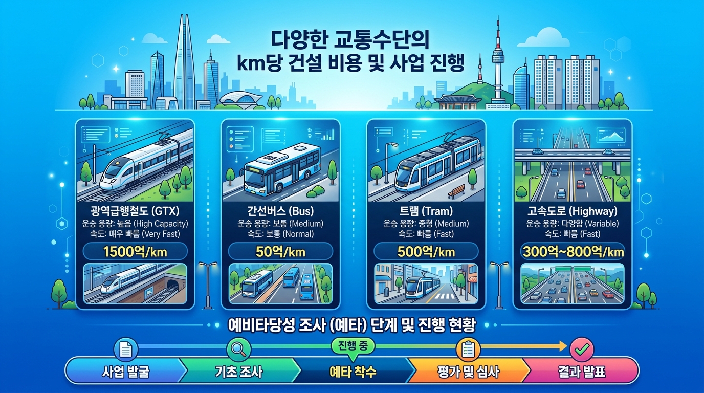 2026 지방선거 교통 공약 GTX 버스 트램 도로 비교 인포그래픽