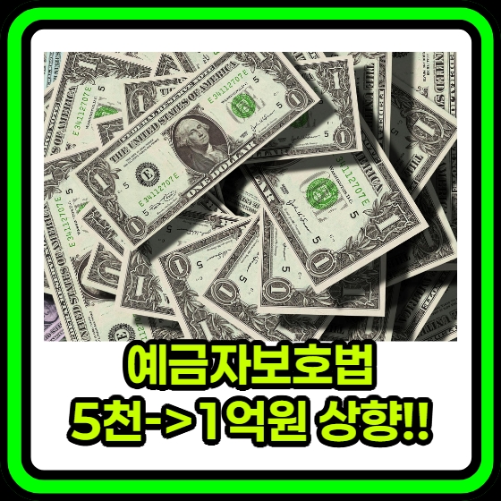 달러 금액, 네모 테두리, 예금자 보호 5천 1억 상향