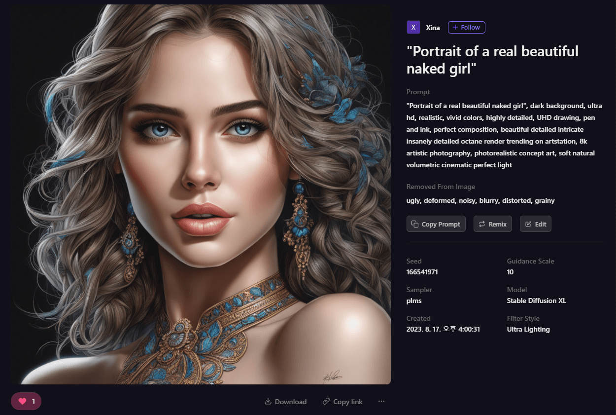 Playground AI 그림 - 강렬한 인상의 미인