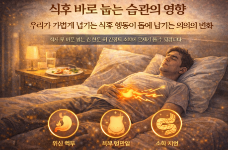 식후 침대에 바로 누워 있는 모습