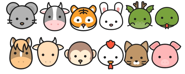 자축인묘 12지신 쥐, 소, 호랑이, 토끼