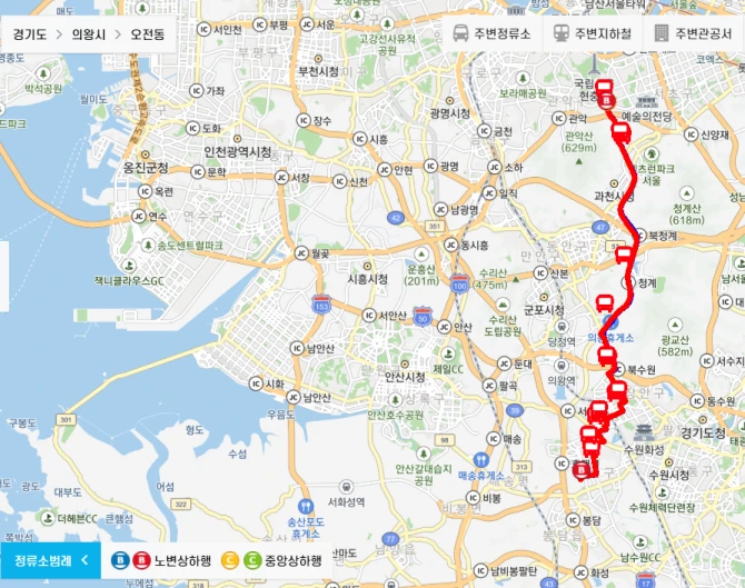 수원-심야버스-7780번-직행좌석버스-경유지-노선도