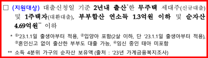 국토교통부 신생아 특례 구입자금 대출 지원대상