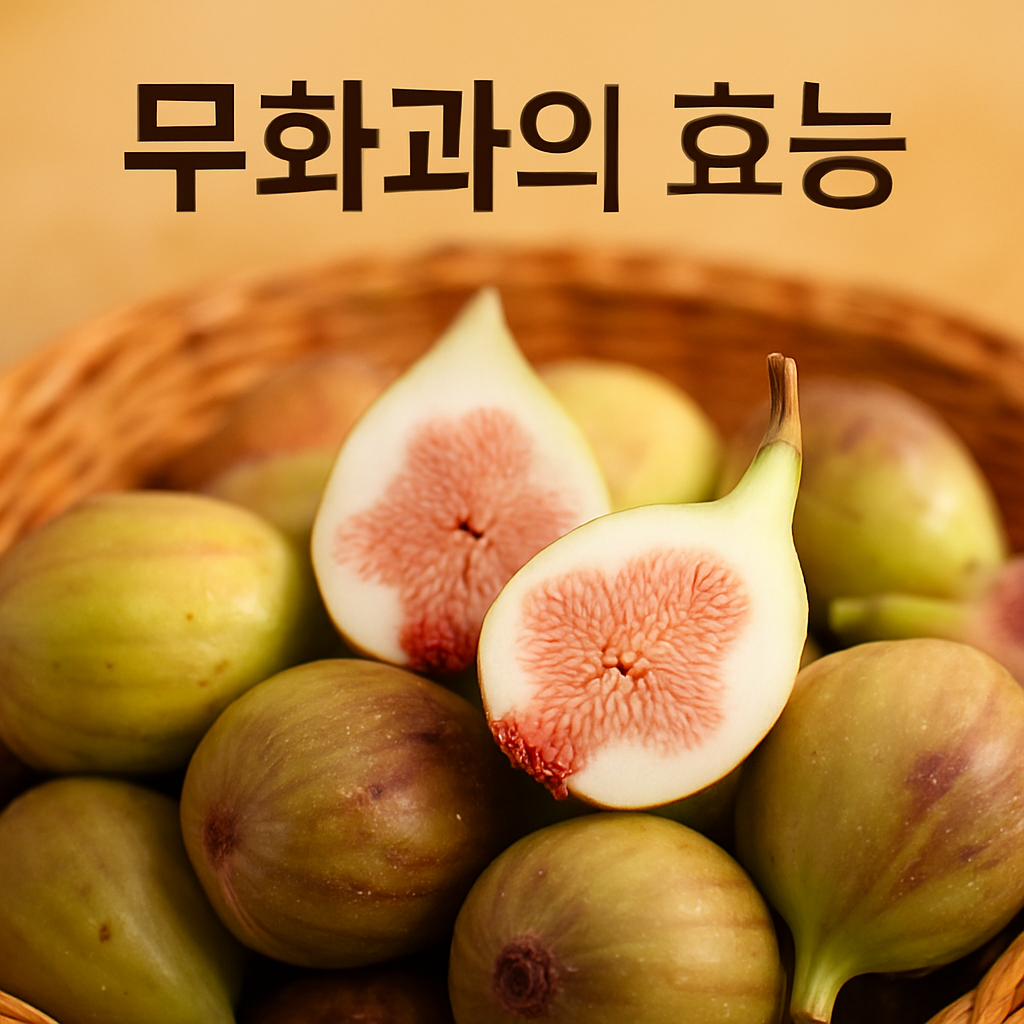 무화과가 바구니에 담겨 있는 일러스트. 하나는 반을 갈라 단면을 보이고 있다.