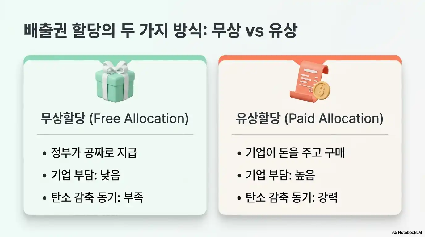 탄소배출권 무상 할당과 유상 할당 비교