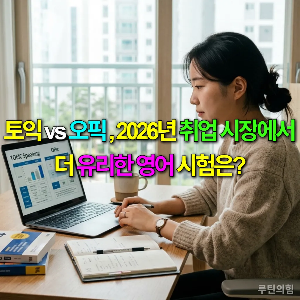 2026년 취업 시장에서 토익과 오픽을 비교하며 고민하는 한국인 취준생
