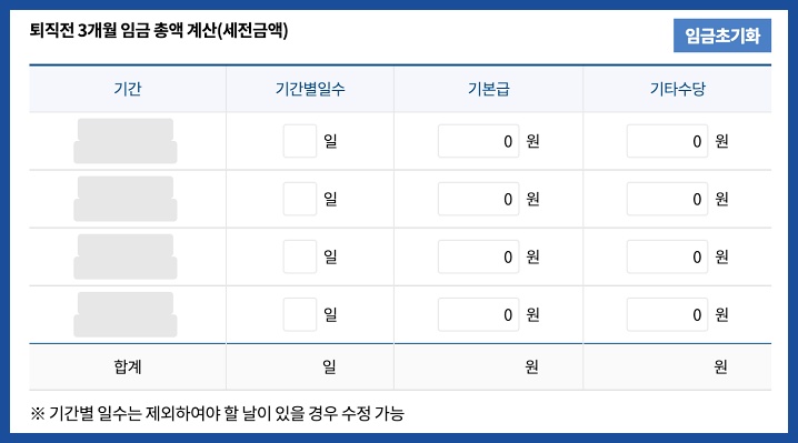 퇴직금 계산기 퇴직전 3개월 임금 총액